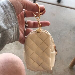 Cream Quilted Mini Backpack Keychain - Women Bags